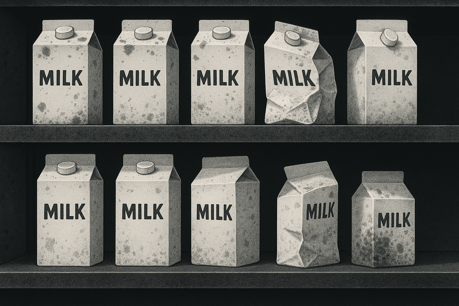Milk sitting on a supermarket shelf